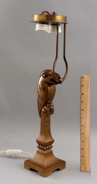 Antique Early 20thc Hand Hammered Art Deco Bronze Bird Sculpture Lamp,  Nr
