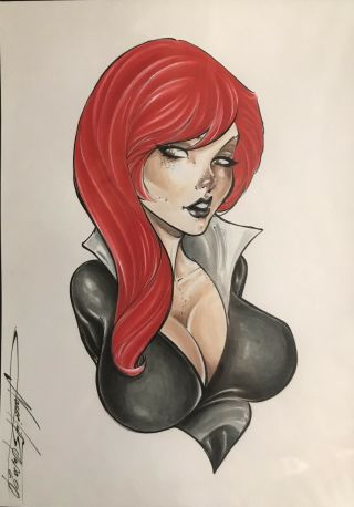 Black Widow (9 " X12 ") Art Sexy Pinup By Narcelio Sousa - Ed Benes Studio