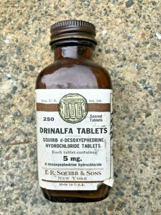 Vtg Drinalfa Tablets Desoxyephdrine Methamphetamine Hydrochloride Jar Narcotic