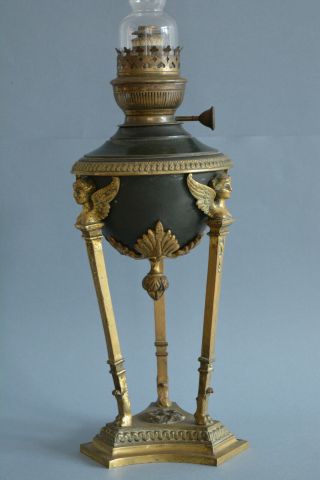 Antique French Bronze Oil Kerozene Table Lamp Empire Style 19 Thc