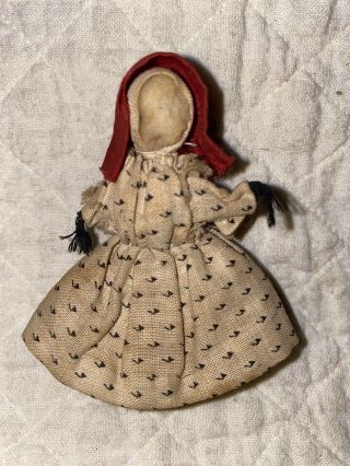 Antique Rare Miniature Folk Art Make Do Prairie Spun Cotton Cloth Doll