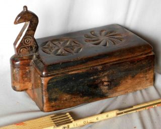 Antique Hand Carved Spice Box Norwegian Scandinavian 18th 19th C Dragon Hex Sign