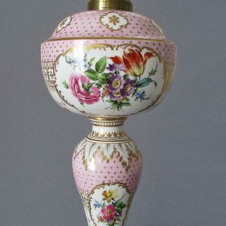Antique Hp Sevres French Pink Porcelain,  Bronze Lamp Flowers Figures Lush Gilt