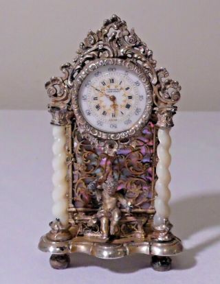 Rare 19thc Tiffany & Co.  York Miniature 800 Silver Figural Putti Clock