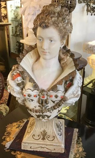 Antique Classical Spelter Bust On Stand Late 19th C Noble Lady Signed H.  Moreau
