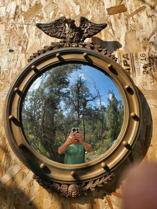 Vintage Antique 30” Federal Eagle Bullseye Convex Round Gold Gilt Wood Mirror