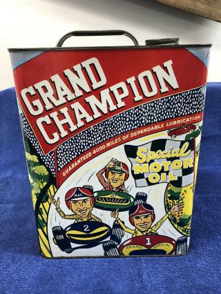 Vintage Grand Champion Special Motor Oil 2 Gallon Metal Oil Can