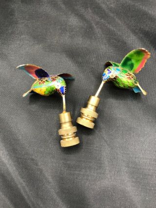 2 Vintage Stiffel Lamp Finials Brass Enamel Cloisonne Hummingbirds