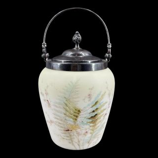 Antique Wavecrest Victorian Biscuit Jar Hand Painted Floral W/ Handle