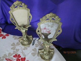 Vintage Matching Art Nouveau Style Brass Frames One Mirror & One Picture Frame