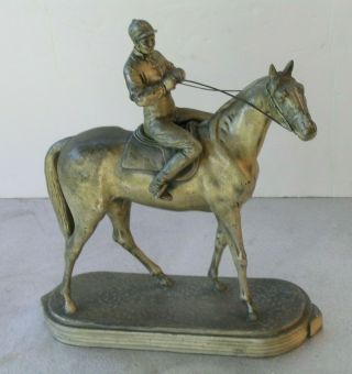 Vintage K&o Co K & O Heavy Bronze Metal Horse And Rider Cowboy Sculpture 11.  5 " T