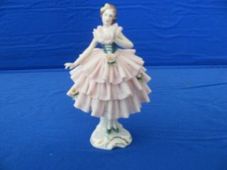 Vintage Dresden 5 " Lace Porcelain Ballerina Figurine.  In Pink And Green Germany