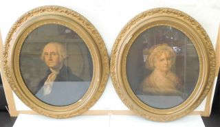 Antique 1861 George & Martha Washington Chromolithograph Portraits E C Middleton