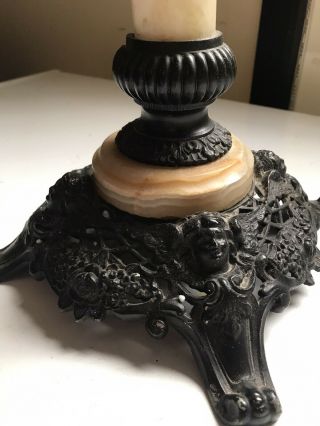 Antique 23” Ornate Oil Parlor Banquet Lamp Cherubs & Marble Stem for Restoration 3