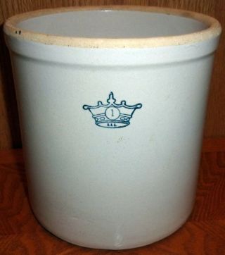 Antique Usa Robinson Ransbottom 1 Gallon Blue Crown 8 " Crock Stoneware