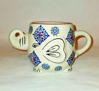 Royal Lucky Elephant Coffee Mug Cup Blue Figural 3d Hand Painted Embossed