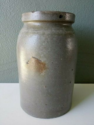 Antique Primitive Salt Glazed Stoneware Pottery Canning Jar Crock - 8.  5 " X 5 "