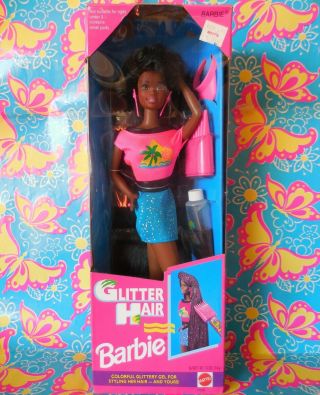 Vintage 1993 African American Glitter Hair Barbie Doll Nrfb