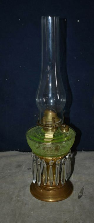 Rare Antique Tall Vaseline Glass Oil Lamp W/glass Prisms,  Chimney – Eapg Glass