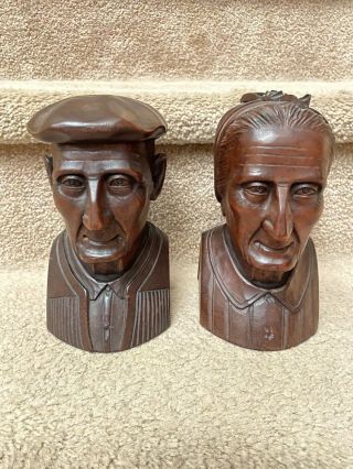 Antique Hand Carved Male And Female Busts