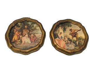 Set Of 2 Vintage Florentine Toleware Wood Gold Wall Plaques Made In Italy