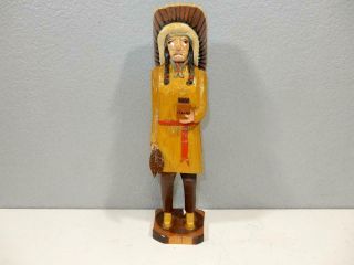 Antique Vintage Hand Carved Wooden Cigar Store Indian 13 Inches Tall - Folk Art