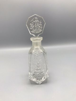 Antique Art Deco Czech Cut Crystal Perfume Bottle Semi Nude Cupid Stopper
