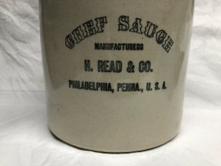 Antique Advertising Jug Chef Sauce By H Read & Co.  Philadelphia Pa.  Rare
