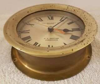 Vintage Chelsea Clock Co.  U.  S.  Navy US Maritime Commission Brass Ship Deck Clock 2