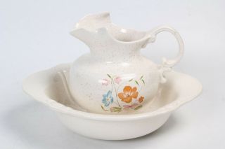 Vintage Treasure Craft Ceramic Pitcher And Wash Bowl Basin Floral Flowers