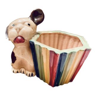 Vintage Puppy Dog Ceramic Planter Made In Japan 1930”s