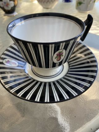 Vintage Royal Doulton England Black And White Stripe Tea Cup And Saucer
