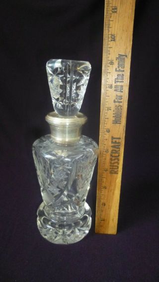 Antique Cut Crystal Decanter With Silver Collar -