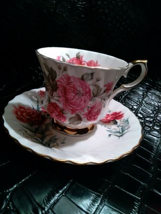 Queen Anne Tea Cup & Saucer 286 Gold Trim,  Pink Flowers Bone China England