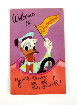 Rare Vintage 1960s Donald Duck Autopia Car Disneyland Disney Squeaker Postcard