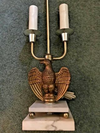 Vintage 2 Arm Brass Eagle On Double Marble Base Lamp
