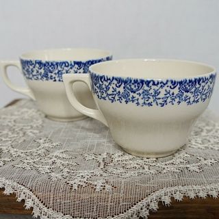Set Of Two Vintage Tea Cups Blue Flow Ironstone Lookalike Made In Mexico