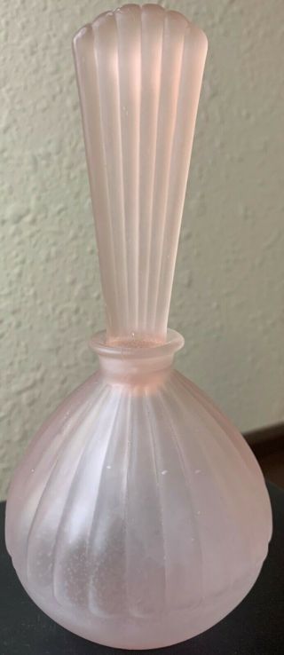 Vtg Pink Satin Glass Perfume Bottle Taste Seller By Sigma Art Deco 7.  5 " Ribbed