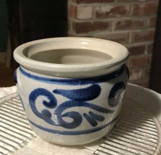 R J Grier Small Size Stoneware Decorated Jar With Blue Cobalt Design.  Rare Size