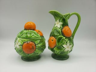 Vintage Mid Century Florida Oranges Cream And Sugar Bowl Set Made In Japan