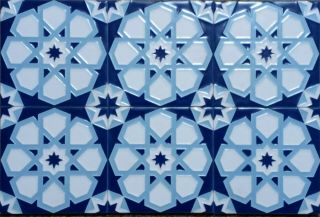 6 Vintage Ceramic Tiles Usa Blue And White Geometric Star 4 X 4