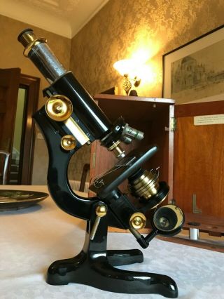 Vintage W.  Watson & Sons Ltd Brass " Service " Microscope - Circa 1935,  Cased