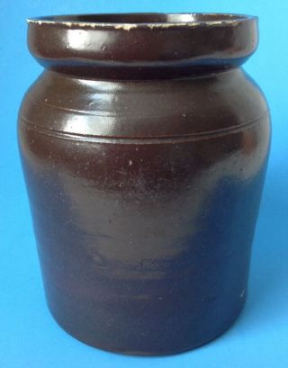 Brown Crock Jug Churn Pottery Stoneware Primitive Country Hand Thrown Vtg