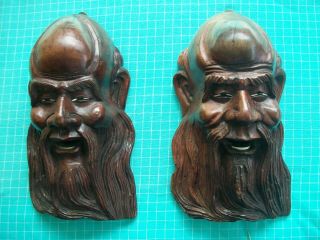 One - Of - A - Kind Hand - Carved Wooden Chinese Wisemen Wood Sculptures
