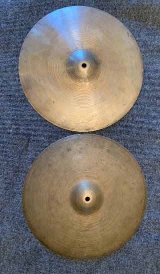 Vintage Zildjian Avedis Hi - Hat Cymbals 15 " Turkish Made Usa Top & Bottom