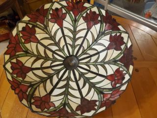Vtg Large 22 " Stained Slag Glass Lamp Shade Arts Crafts Deco Shell Tiffany Style