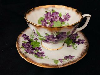 Vtg.  Adderley Tea Cup And Saucer Violets And Gold