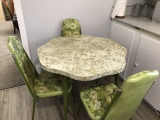 Vintage 1950s Green Formica Chrome Table Dinette Set Vinyl Chairs