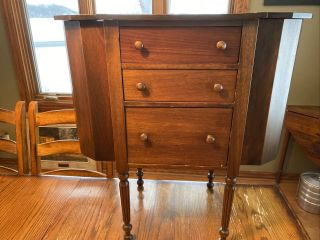 Antique Mahogany Martha Washington Sewing Table Stand Cabinet,  Flip Top Side