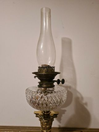Hinks Heavy Deep Cut Glass Crystal Oil Lamp Font Burner Chimney